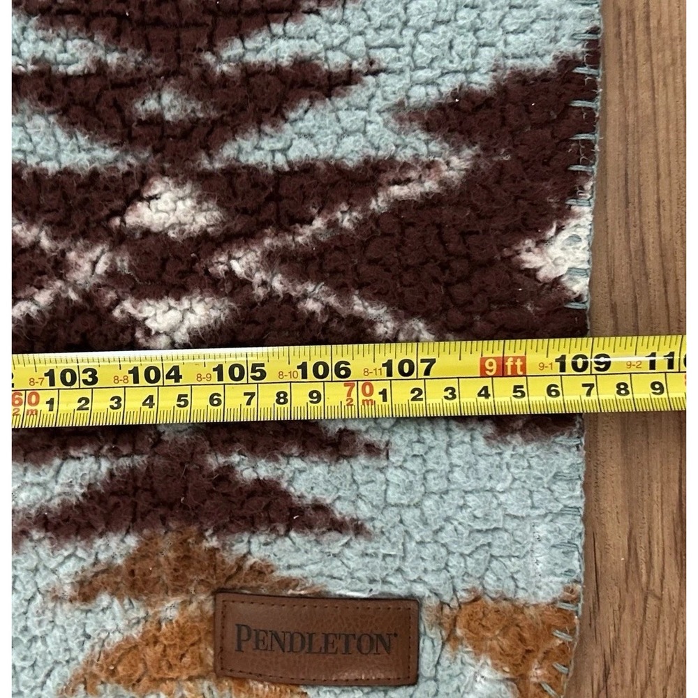 Pendleton Sherpa Fleece Blanket Aztec Legend Lake Aqua Blue Sky Southwest - Picture 11 of 13